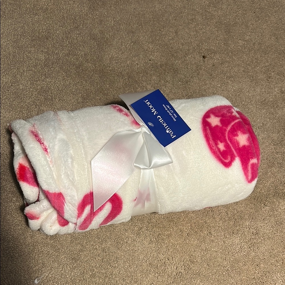 White and Pink Cowboy Boot Fleece Blanket